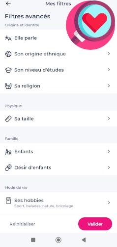 Critères de recherche affinée sur l'application Meetic