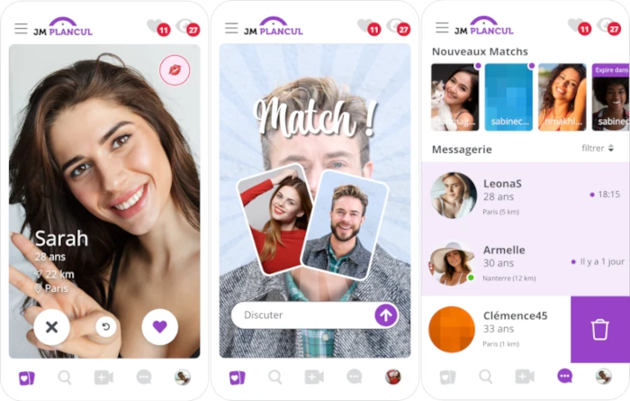 3 vues d'écran de Jacquie et Michel plan cul sur smartphone pour avoir un avis
