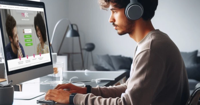 homme de 27 ans testant Meetic sur ordinateur pour donner son avis