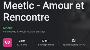 note Meetic sur Play Store