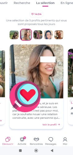 vue de l'outil la sélection de profils sur l'application Meetic
