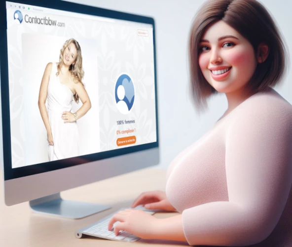 une femme ronde sourit en utilisant contact BBW sur ordinateur