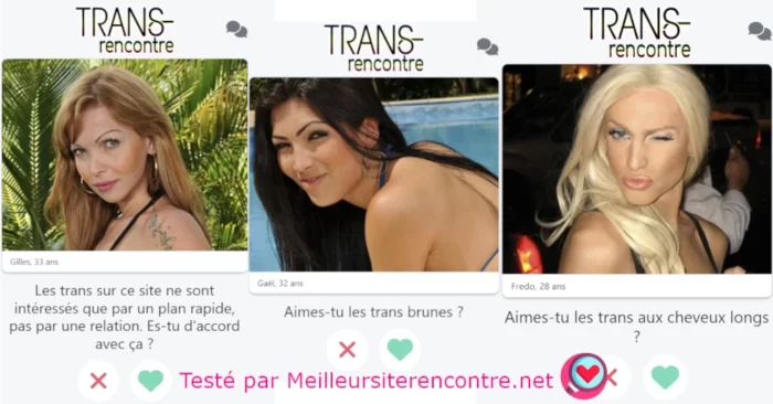 Apperçu du site trans-rencontre sur mobile via 3 screenshots réalisés lors du test de Meilleursiterencontre.net