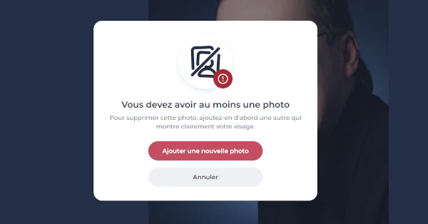 Message de Disons demain confirmant que la photo de profil est obligatoire