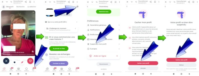 tutoriel pour suspendre son compte disons demain sur smartphone